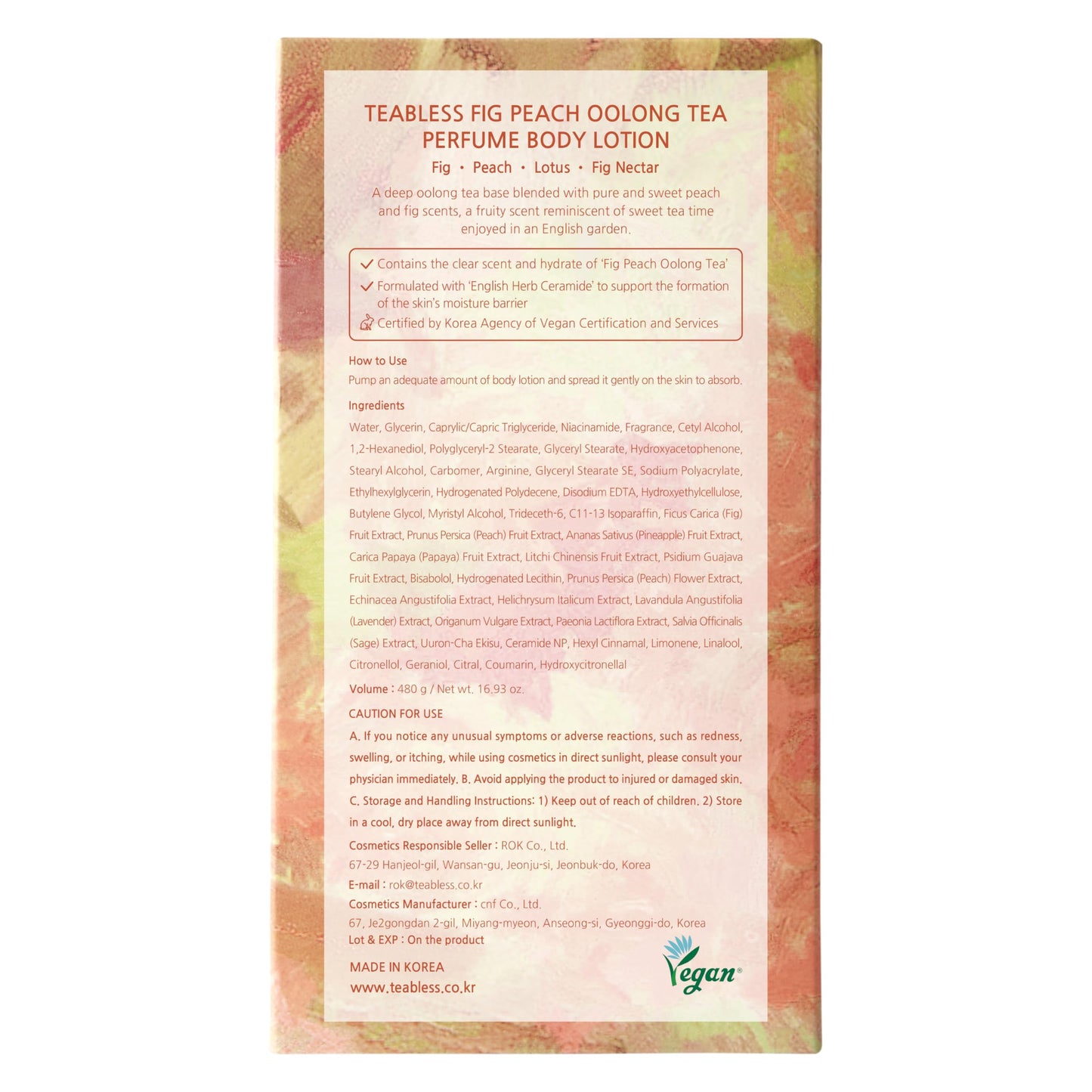 Teabless Fig Peach Oolong Tea Perfume Body Lotion 480g