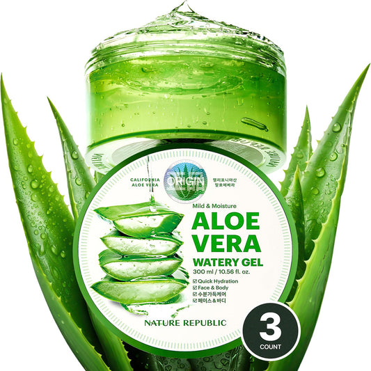 Nature Republic MILD & MOISTURE ALOE VERA WATERY GEL (3 PCS) Quick Hydration & Moisturizing,fast absorbing non-sticky texture,ko