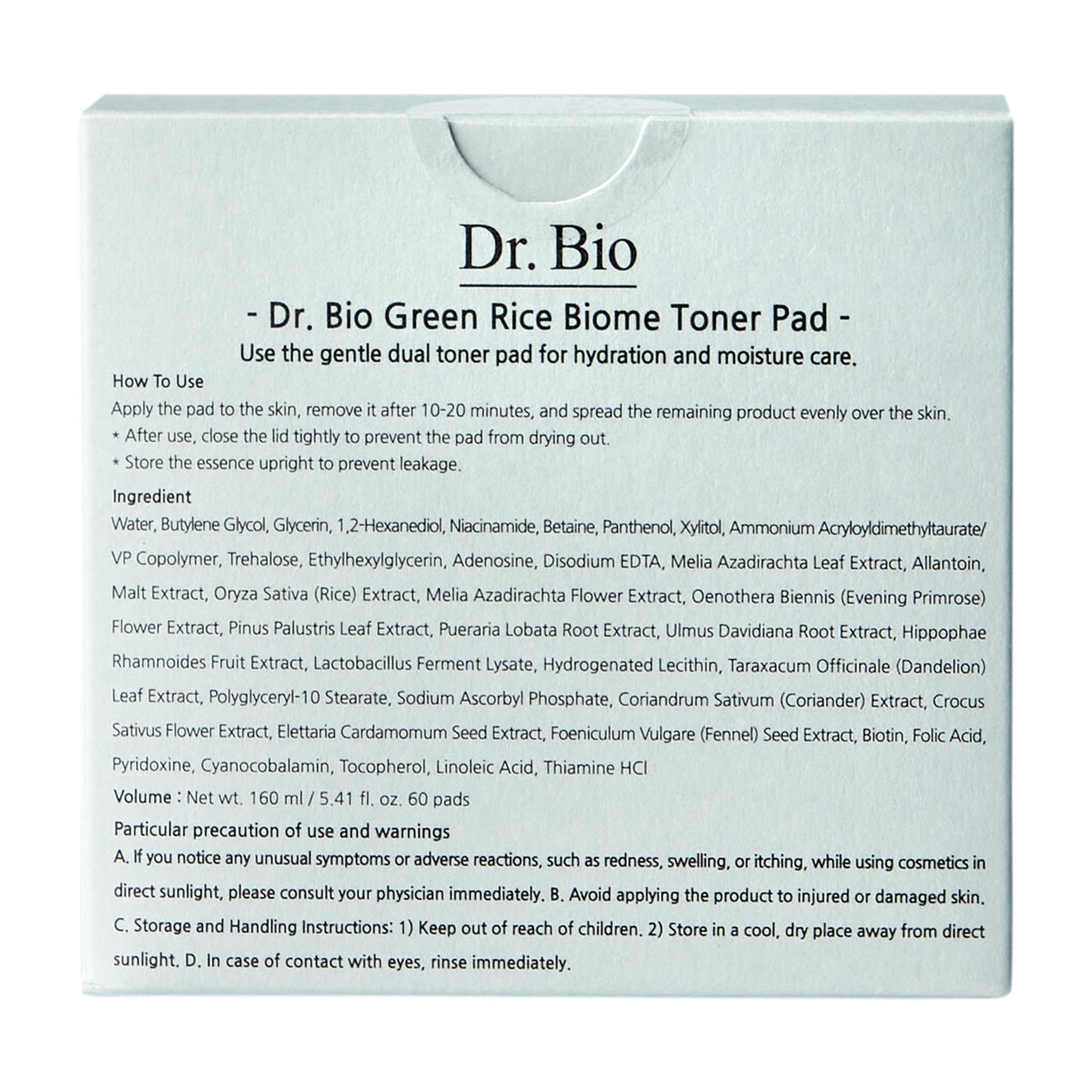 Dr.Bio Green Rice Biome Pore Toner Pad 160ml