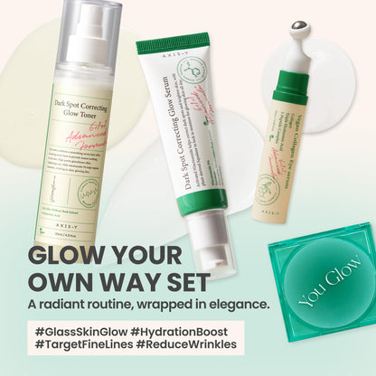 Glow Your Ownway Set (Dark Spot Correcting Glow Toner + Vegan Collagen Eye Serum + Dark Spot Correcting Glow Serum + You Glow Co