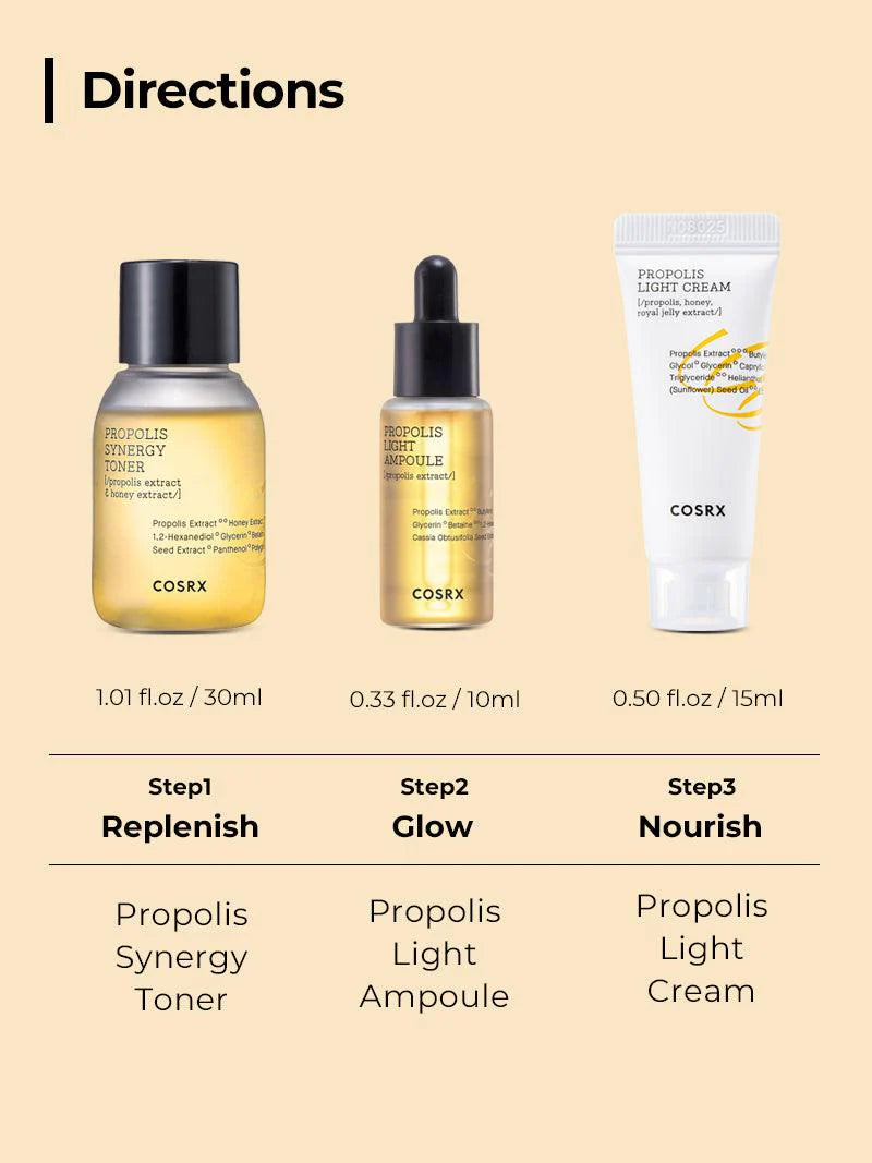 HONEY GLOW KIT- 3 step FULL FIT PROPOLIS TRIAL KIT (30ML+10ML+15ML) 55ML